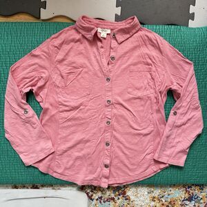 Style & Co Women's Collared Coral Pink Casual Long Sleeve Top Size XL Soft Y2K